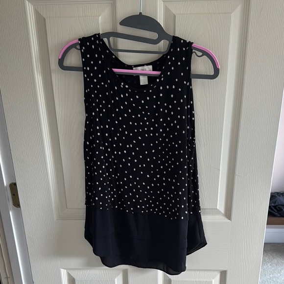 LOFT Black and White Polka Dot Tank Top - Picture 1 of 4